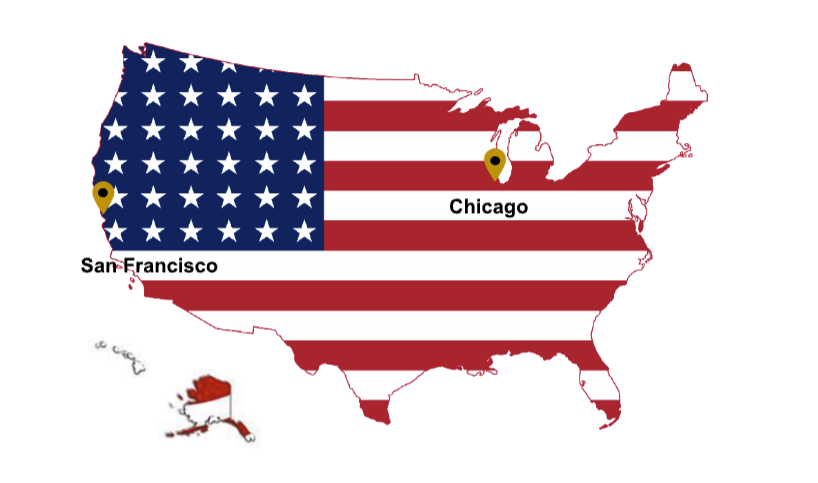 Map of US showing Sierra Investments Partners, Inc's three national locations to serve you. 